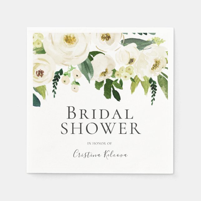 White Flowers & Cream Elegant Bridal Shower Napkin (Front)