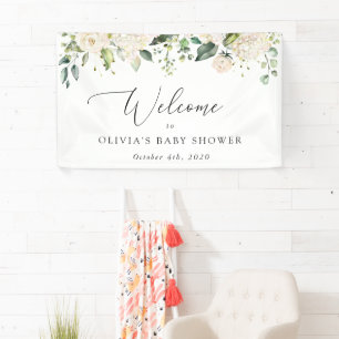 White Flowers, Cream Flowers, Baby Shower Welcome Banner