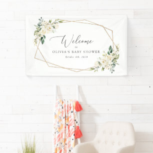 White Flowers, Cream Flowers, Baby Shower Welcome Banner