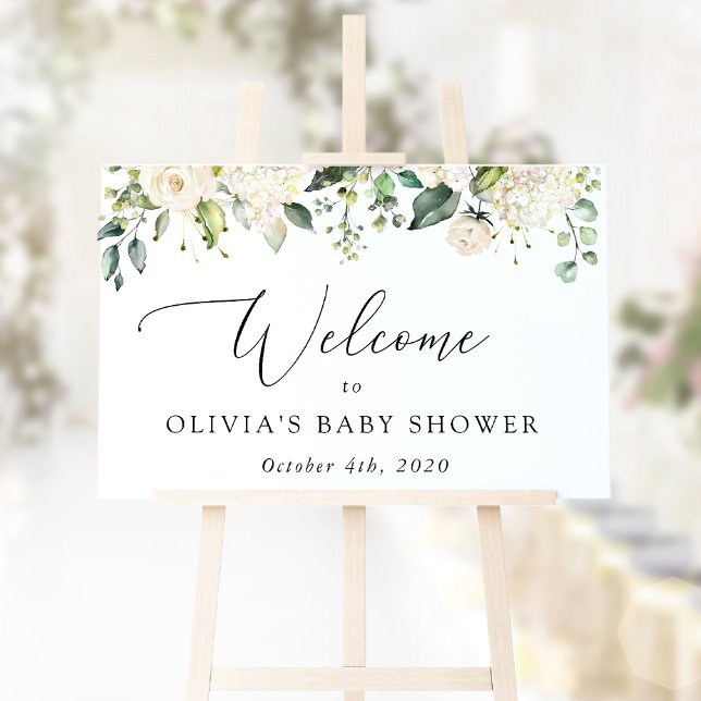 White Flowers, Cream Flowers, Baby Shower Welcome Poster (Creator Uploaded)