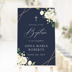 White Flowers, Cream Flowers, Baptism Welcome Poster