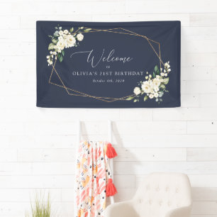 White Flowers, Cream Flowers, Birthday Welcome Banner