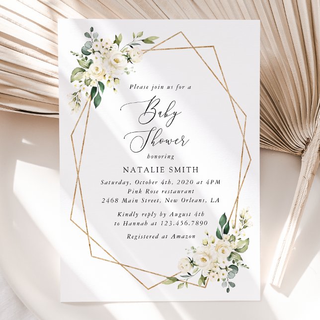 White Flowers, Cream Flowers, Boho, Baby Shower Invitation (Creator Uploaded)