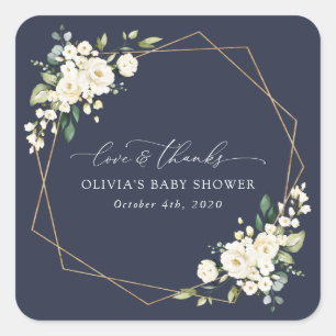 White Flowers, Cream Flowers, Boho, Baby Shower Square Sticker