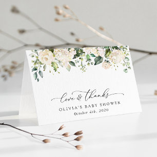 White Flowers, Cream Flowers, Boho, Baby Shower Thank You Card
