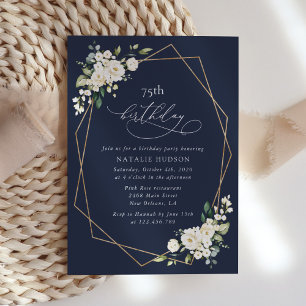 White Flowers, Cream Flowers, Boho, Birthday Invitation