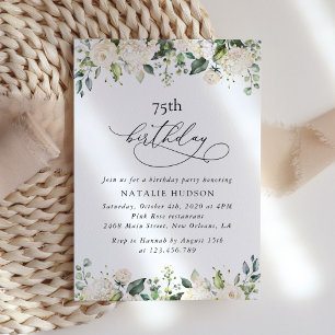 White Flowers, Cream Flowers, Boho, Birthday Invitation