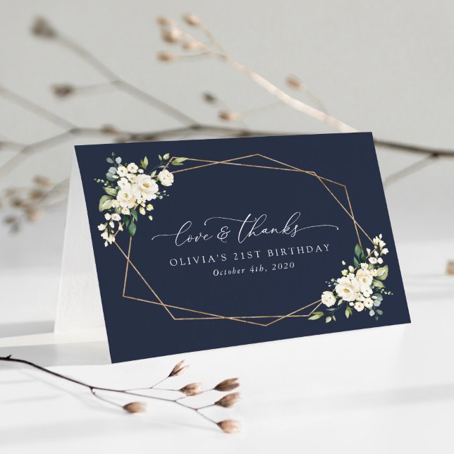 White Flowers, Cream Flowers, Boho, Birthday  Thank You Card (Creator Uploaded)