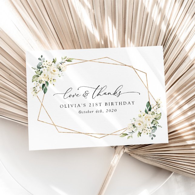 White Flowers, Cream Flowers, Boho, Birthday Thank You Card (Creator Uploaded)