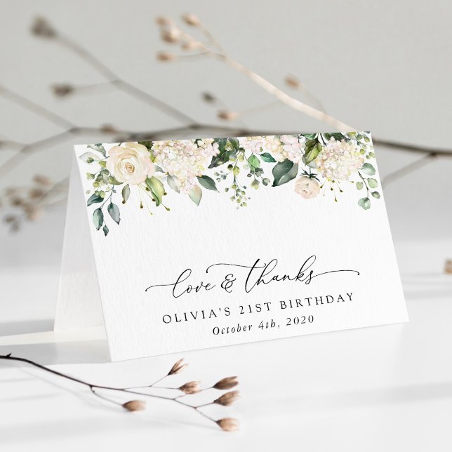 White Flowers, Cream Flowers, Boho, Birthday Thank You Card (Creator Uploaded)