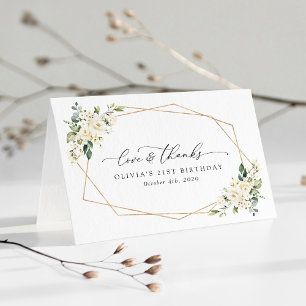 White Flowers, Cream Flowers, Boho, Birthday Thank You Card