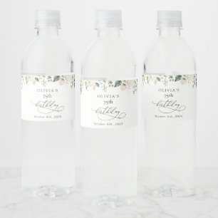 White Flowers, Cream Flowers, Boho, Birthday Water Bottle Label