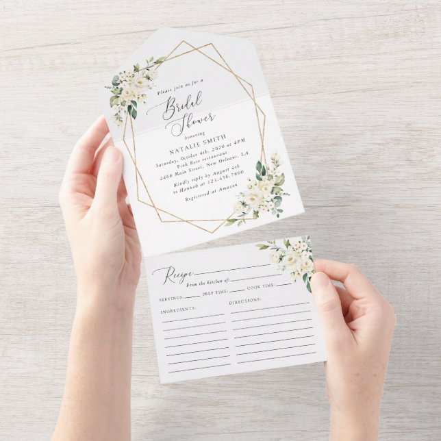 White Flowers, Cream Flowers, Boho, Bridal Shower All In One Invitation (Tearaway)