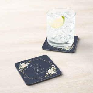 White Flowers, Cream Flowers, Boho, Bridal Shower Coaster