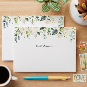 White Flowers, Cream Flowers, Boho, Bridal Shower Envelope
