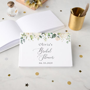 White Flowers, Cream Flowers, Boho, Bridal Shower Guest Book