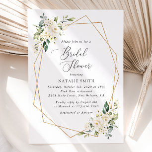 White Flowers, Cream Flowers, Boho, Bridal Shower Invitation