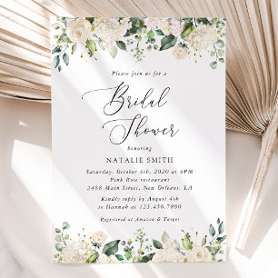 White Flowers, Cream Flowers, Boho, Bridal Shower Invitation
