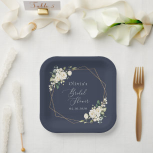White Flowers, Cream Flowers, Boho, Bridal Shower Paper Plate
