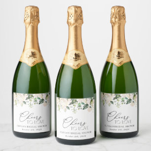 White Flowers, Cream Flowers, Boho, Bridal Shower Sparkling Wine Label