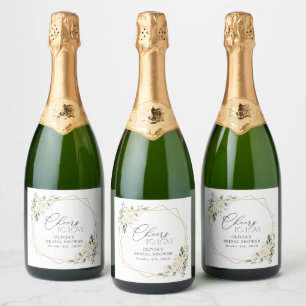 White Flowers, Cream Flowers, Boho, Bridal Shower Sparkling Wine Label