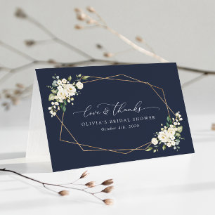 White Flowers, Cream Flowers, Boho, Bridal Shower Thank You Card