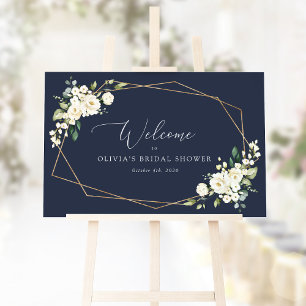 White Flowers, Cream Flowers, Boho, Bridal Welcome Poster