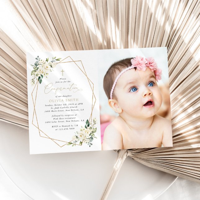 White Flowers, Cream Flowers, Boho, Confirmation Invitation (Creator Uploaded)