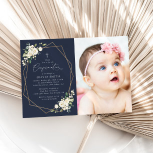 White Flowers, Cream Flowers, Boho, Confirmation Invitation