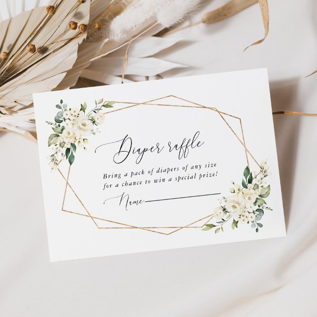 White Flowers, Cream Flowers, Boho, Diaper Raffle Enclosure Card (Creator Uploaded)