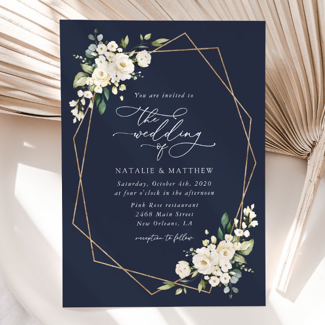 White Flowers, Cream Flowers, Greenery, Wedding Invitation (Creator Uploaded)