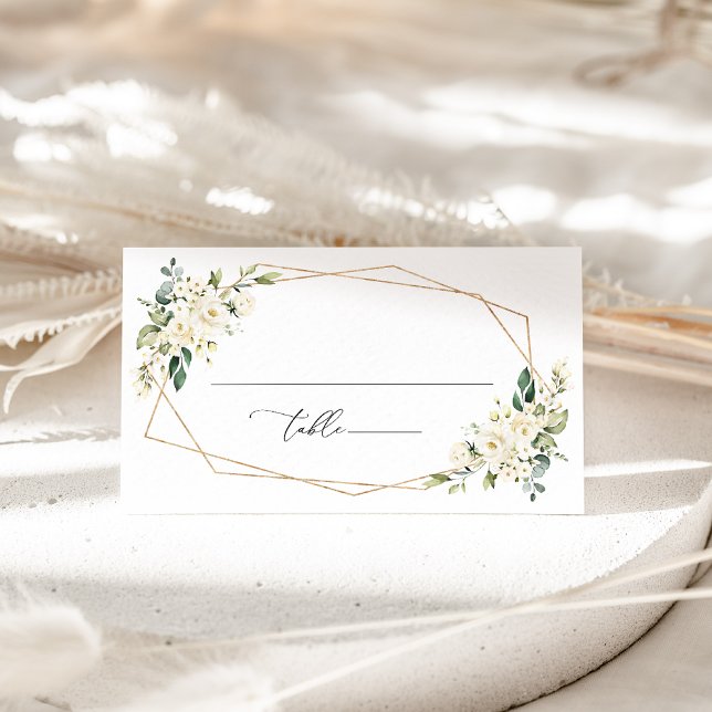 White Flowers, Cream Flowers, Greenery, Wedding Place Card (Creator Uploaded)
