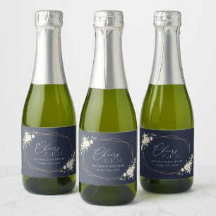 White Flowers, Cream Flowers, Greenery, Wedding Sparkling Wine Label
