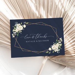 White Flowers, Cream Flowers, Greenery, Wedding Thank You Card