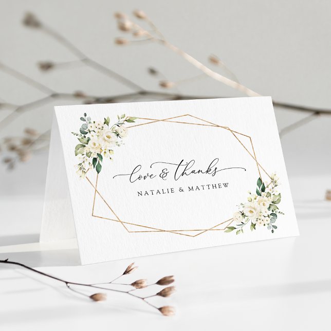 White Flowers, Cream Flowers, Greenery, Wedding Thank You Card (Creator Uploaded)