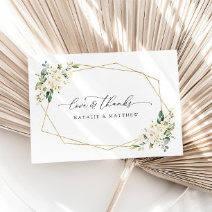 White Flowers, Cream Flowers, Greenery, Wedding Thank You Card