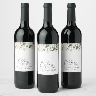 White Flowers, Cream Flowers, Greenery, Wedding Wine Label