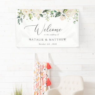 White Flowers, Cream Flowers, Wedding Welcome Banner