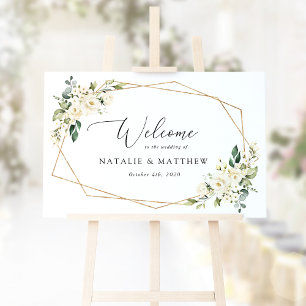 White Flowers, Cream Flowers, Wedding Welcome Poster
