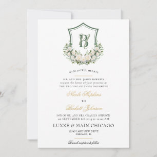 White Flowers Crest Wedding Invitation