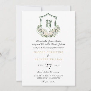 White Flowers Crest Wedding Invitation