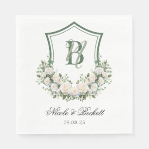 White Flowers Crest Wedding Napkin