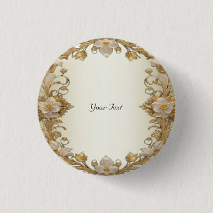 White Flowers Decorative Gold Button