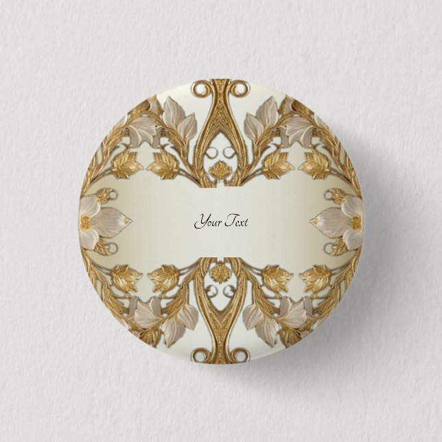 White Flowers Decorative Gold Button (Front)
