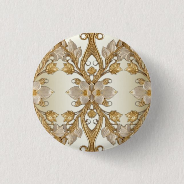 White Flowers Decorative Gold Button (Front)