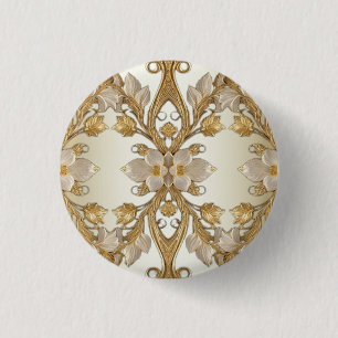 White Flowers Decorative Gold Button