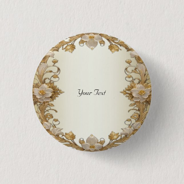 White Flowers Decorative Gold Button (Front)