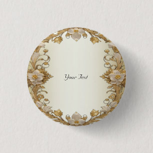 White Flowers Decorative Gold Button