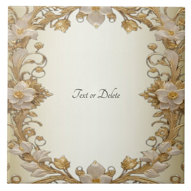 White Flowers Decorative Gold Ceramic Tile (Front)