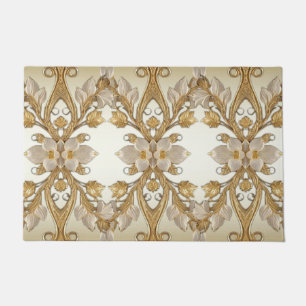 White Flowers Decorative Gold Doormat